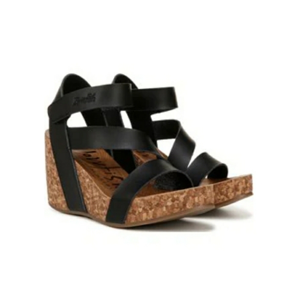 Blowfish Shoes - Blowfish Malibu Hapuku Black Wedges Sandals Size 6.5 6.5M Cork